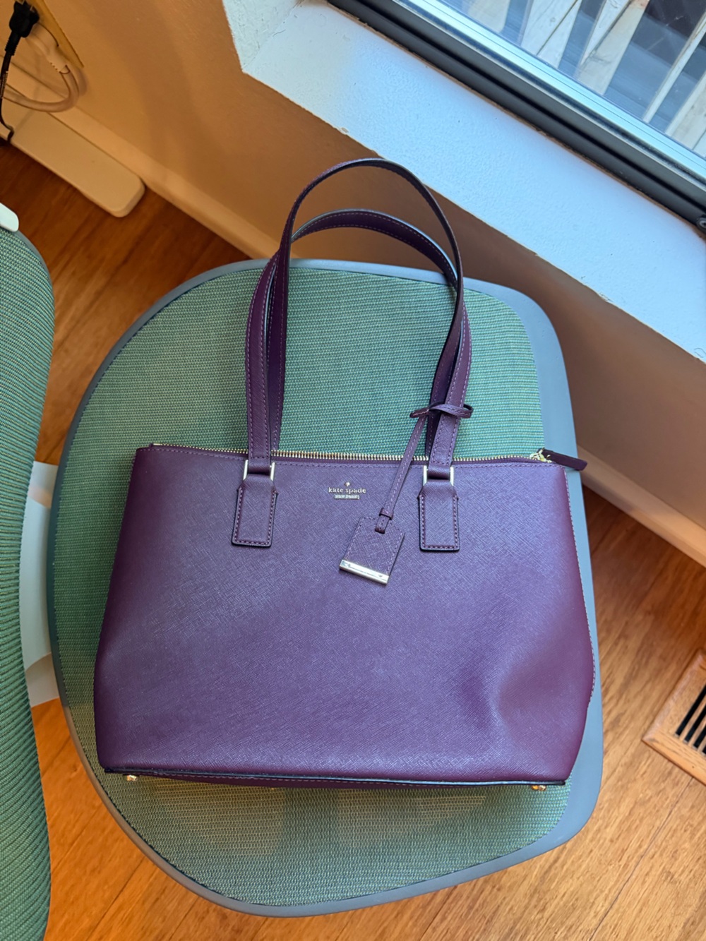 kate spade Plum Saffiano Leather Tote with Gold Hardware